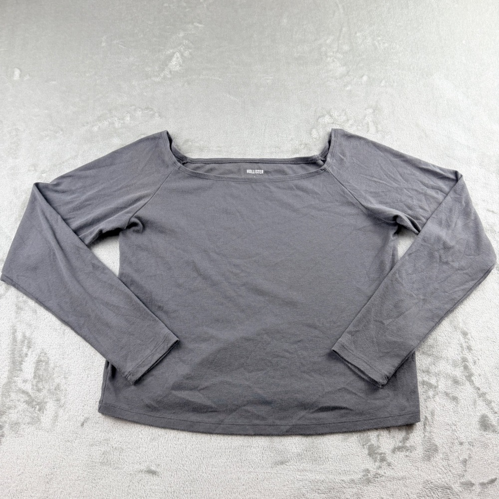 Hollister Women's Large Gray Boat Neck Long Sleeve Raglan Tee Shirt